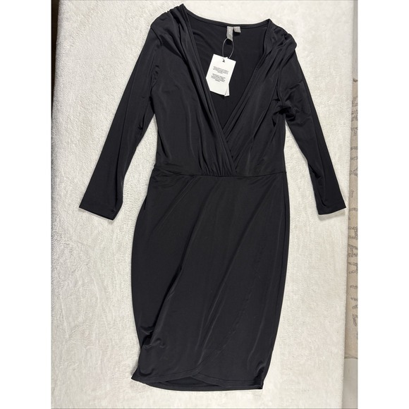 ASOS Dresses & Skirts - ASOS Women's Black Wrap Dress 3/4 Sleeve Mini Fitted Stretch Dress Size 6‎